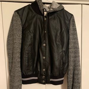 Women’s Hooded Faux Leather/Cotton Jacket